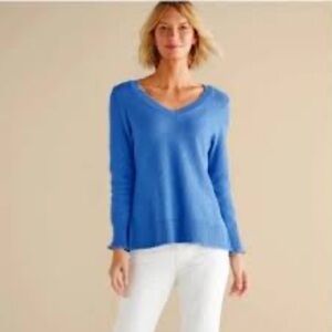 Soft Surroundings Marin Back Button Cotton Sweater Riverside Blue